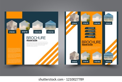 Square flyer template. Simple brochure design. Poster for business, education, advertisement, banner, ad banner. Blue and orange color. Vector illustration.