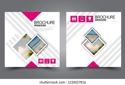 Square flyer template. Simple brochure design. Poster for business, education, advertisement, banner, ad banner. Pink color. Vector illustration.