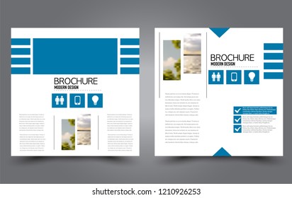 Square flyer template. Simple brochure design. Poster for business, education, advertisement, banner, ad banner. Blue color. Vector illustration.
