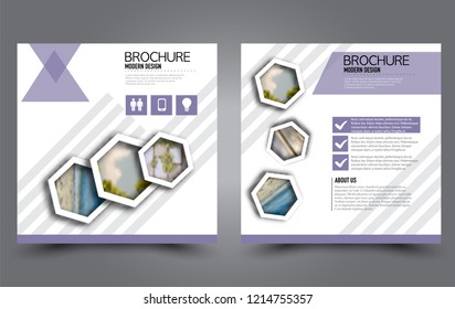 Square flyer template. Simple brochure design. Poster for business, education, advertisement, banner, ad banner. Purple color. Vector illustration.