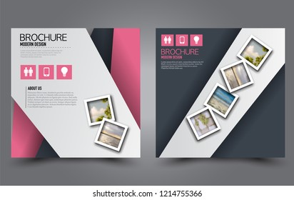 Square flyer template. Simple brochure design. Poster for business, education, advertisement, banner, ad banner. Pink color. Vector illustration.