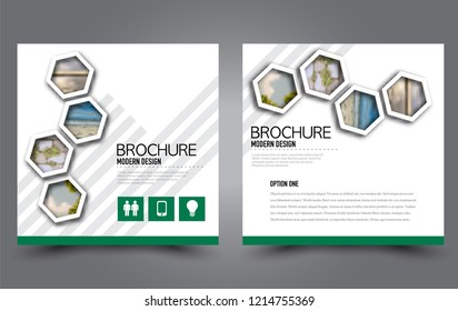 Square flyer template. Simple brochure design. Poster for business, education, advertisement, banner, ad banner. Green color. Vector illustration.
