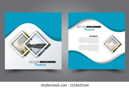 Square flyer template. Simple brochure design. Poster for business, education, advertisement, banner, ad banner. Blue color. Vector illustration.