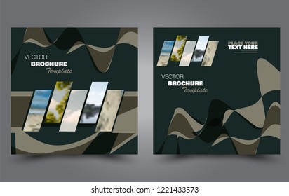 Square flyer template. Simple brochure design. Poster for business, education, advertisement, banner, ad banner. Green khaki military color. Vector illustration.