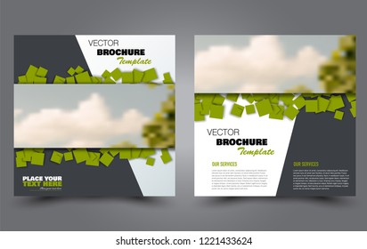 Square flyer template. Simple brochure design. Poster for business, education, advertisement, banner, ad banner. Grey and green color. Vector illustration.