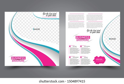 Square flyer template. Simple brochure design. Poster for business, education, advertisement, banner, ad banner. Vector illustration. Pink and blue color.