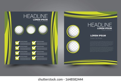 Plantilla de volante cuadrado. Diseño sencillo de folleto. Afiche para negocios, educación, publicidad, banner y banner. Color verde y gris. Ilustración vectorial.