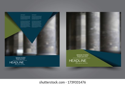 Square flyer template. Simple brochure design. Poster for business, education, advertisement, banner, ad banner. Blue and green color. Vector illustration.
