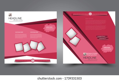 Square flyer template. Simple brochure design. Poster for business, education, advertisement, banner, ad banner. Pink color. Vector illustration.
