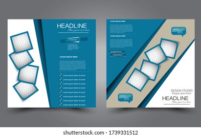Square flyer template. Simple brochure design. Poster for business, education, advertisement, banner, ad banner. Blue color. Vector illustration.