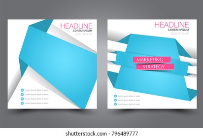 Square flyer template. Simple brochure design. For business and education. Vector illustration. Blue color.