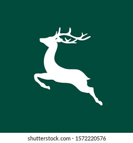 Square Flying Reindeer Silhouette Dark Green And White