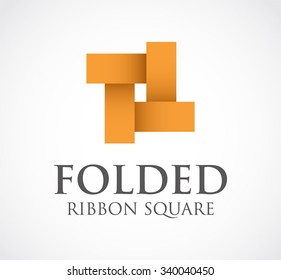 Square of fold ribbon abstract vector and logo design or template relation line business icon of company identity symbol concept