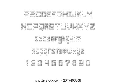 Square Font, Alphabet, letters and numbers. flat style. isolated on white background