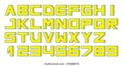 Square font, letters and numbers. Vector illustration