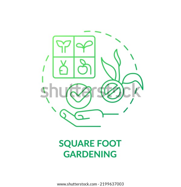 Square foot gardening green gradient concept icon.\
Divide into small parts. Gardening method abstract idea thin line\
illustration. Isolated outline drawing. Myriad Pro-Bold font\
used