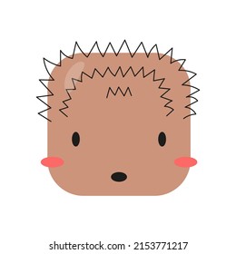 Square forest animal cartoon face. Cute icon hedgehog. Vector illustration.