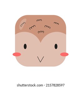 Square forest animal cartoon face. Cute icon bird. Vector illustration.	