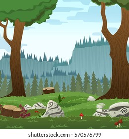 Square forest landscape, vector cartoon illustration