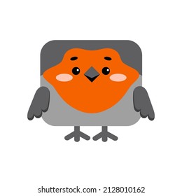 Square forest robin bird animal face icon isolated on white background. Cute cartoon square shape kawaii redbreast kids avatar  character. Vector flat clip art illustration mobile ui game application.