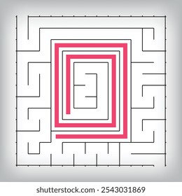 Square form linear number 0 maze puzzle. Tutorial confusing game activity.