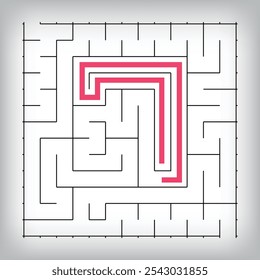 Square form linear number 7 maze puzzle. Tutorial confusing game activity.