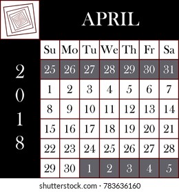 Square format 2018 Calendar APRIL