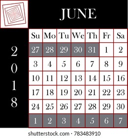 Square format 2018 Calendar JUNE