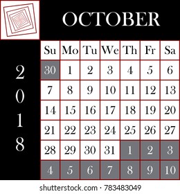 Square format 2018 Calendar OCTOBER