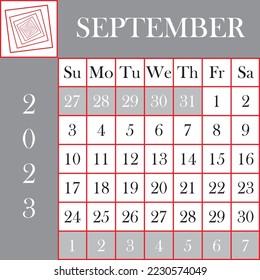 Square format 2023 Calendar SEPTEMBER Gray White Background designer cut
