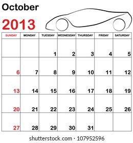 Square Format Note Calendar with a Collection of Cars - October