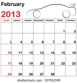 Square Format Note Calendar with a Collection of Cars - February