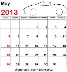 Square Format Note Calendar with a Collection of Cars - May