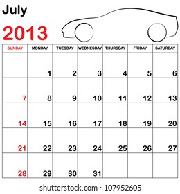 Square Format Note Calendar with a Collection of Cars - July