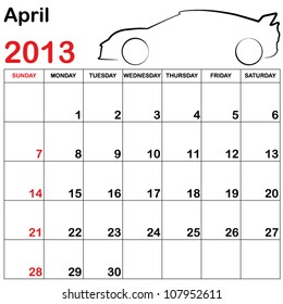 Square Format Note Calendar with a Collection of Cars - April
