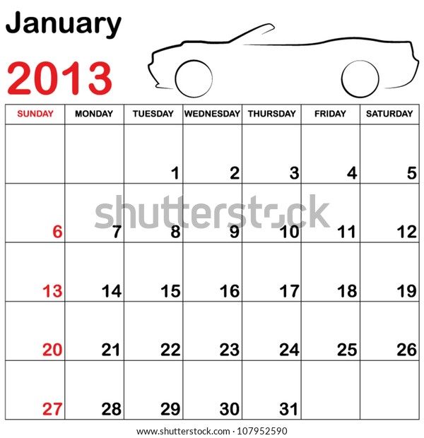 Square Format Note Calendar with a Collection of
Cars - January