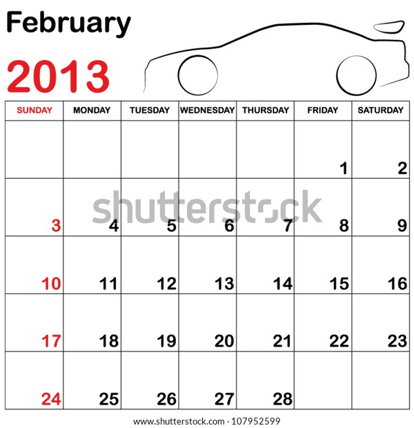 Square Format Note Calendar with a Collection of\
Cars - February