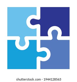 Square four pieces of jigsaw puzzle or teamwork concept flat color vector icon illustration.