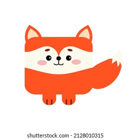 Square fox forest animal face with paws and tail icon isolated on white background Cute cartoon square shape kawaii kids avatar character. Vector flat clip art illustration mobile ui game application.