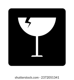 Square fragile object caution silhouette icon. Vector.