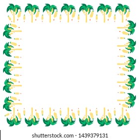 Square frame of abstract banana trees and banana branches on a white background. Vector.