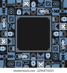 Square frame with abstract Bauhaus style ornament. A combination of blue, black and white. Vector illustration
