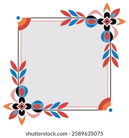 Square frame with abstract folk pattern of symbols.