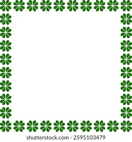 Square frame of abstract green clover leaves laid out in a row, isolated on a transparent background. Perfect for St. Patrick's Day designs and holiday decorations. High resolution vector illustration