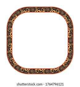 square frame with abstract motifs, floral-style divider, border with retro or vintage style, delimiter text with isolated white background.