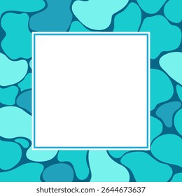 Un marco cuadrado con manchas abstractas de color turquesa y azul. Marco de fotos de mosaico azul. Clipart de Vector ilustrado. Dibuja a mano sin ayuda. 