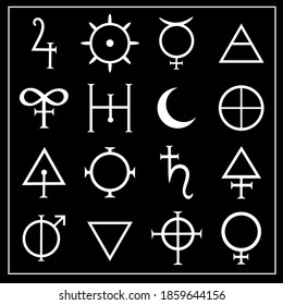  square frame with alchemical magic signs