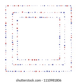 Square Frame of American Patriotic Stars Confetti. USA Concept Poster Pattern Design. American Democracy Texture. Packaging, Ad Stars Background.