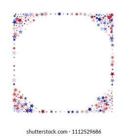 Square Frame of American Patriotic Stars Confetti. USA Fashion Pattern Design. Liberty Patriotic Texture. Poster, Advertising Stars Background.