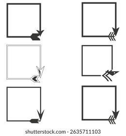 Square frame arrow. Border vector icon. Corner pointer shape. Black and white.